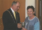 Jo Dixson receives the  Floral Art trophy